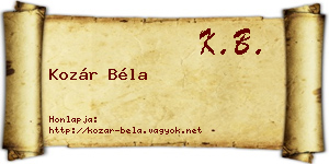 Kozár Béla névjegykártya